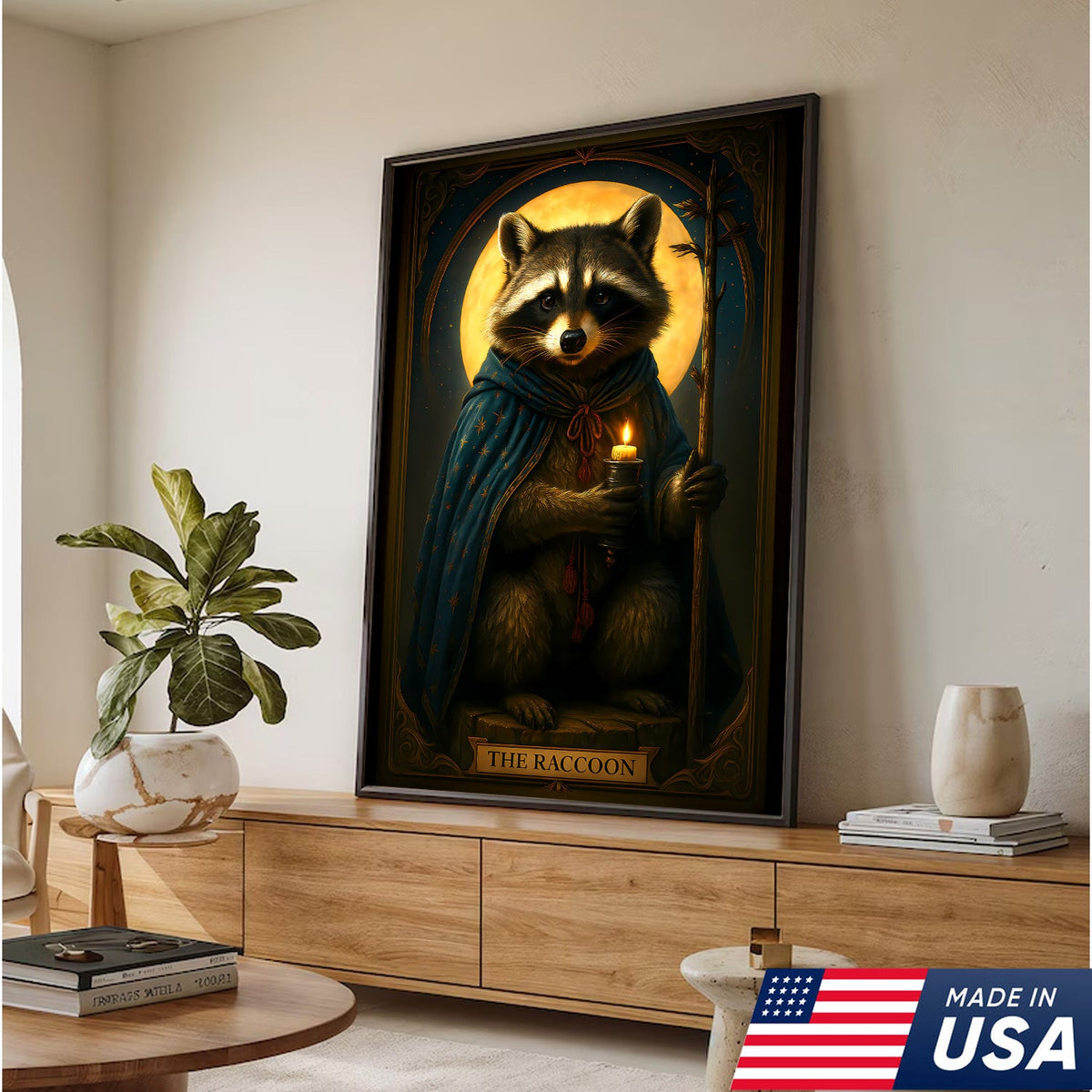 The Raccoon Candle Wall Art Canvas – Unique Fantasy Animal Wall Art Gift for Wildlife & Nature Lovers
