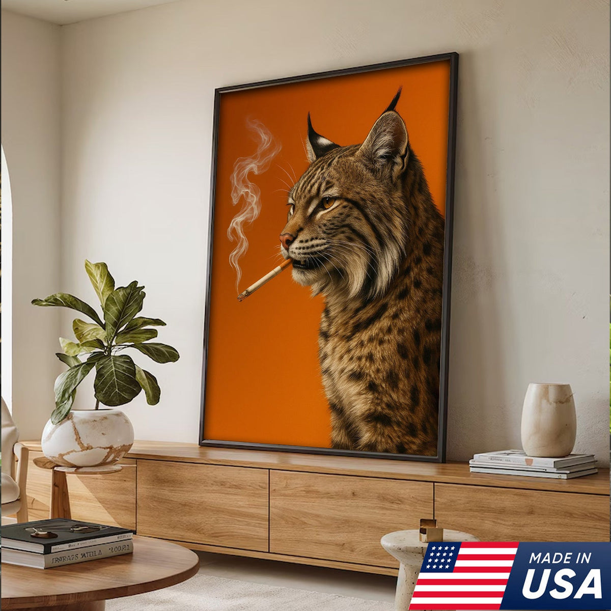 Bobcat Canvas Wall Art – Rustic Wildlife Decor – Hunting Cabin Artwork – Mountain Lodge Wall Hanging