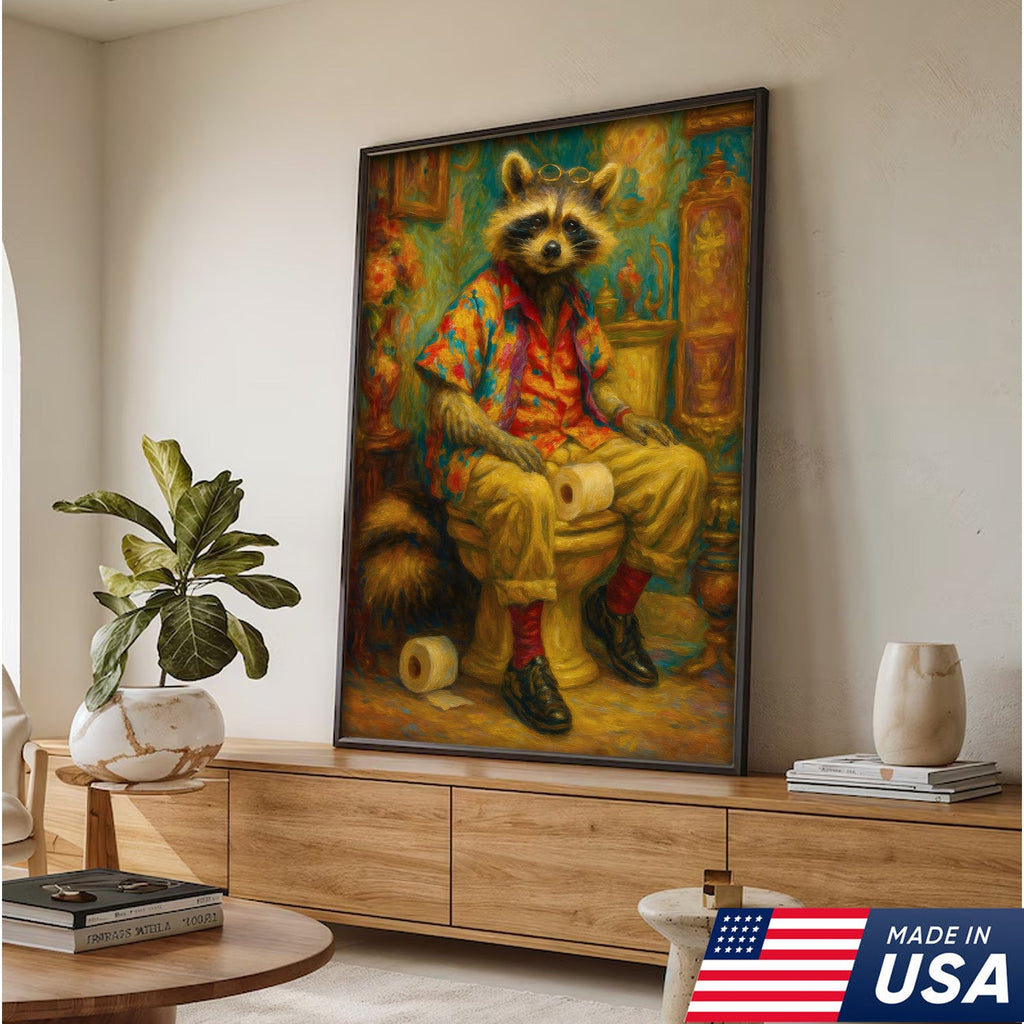 Funny Raccoon on Toilet Canvas Wall Art – Hawaiian Shirt product image 10