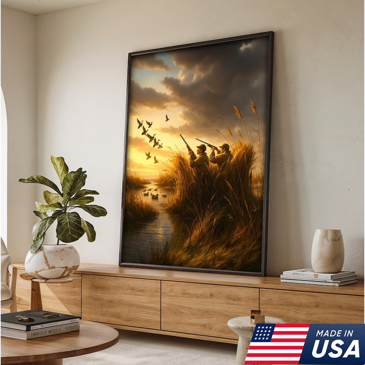 Duck Hunting Sunset Canvas – Rustic Wall Art for Hunters, Cabins & Outdoor Enthusiasts