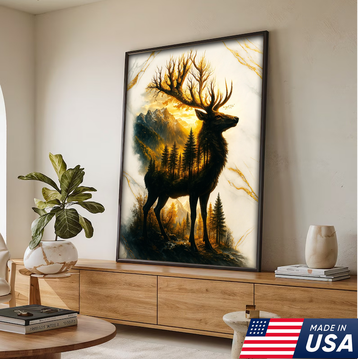 Majestic Deer Canvas Wall Art – Rustic Wildlife Decor, Forest Landscape within Buck Silhouette