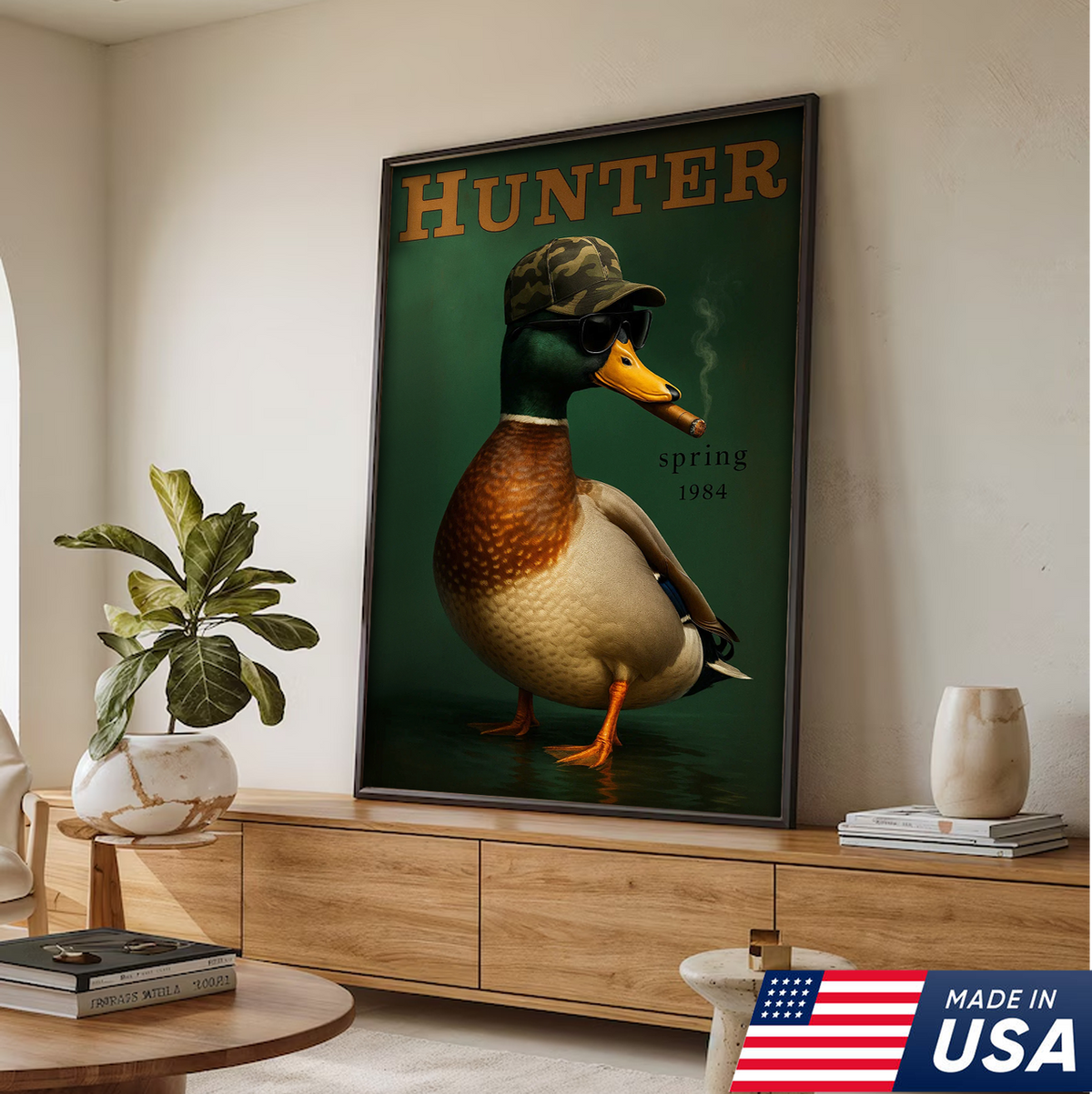 Funny Mallard Duck Canvas Wall Art – Cool Hunter Decor, Rustic Wildlife Artwork