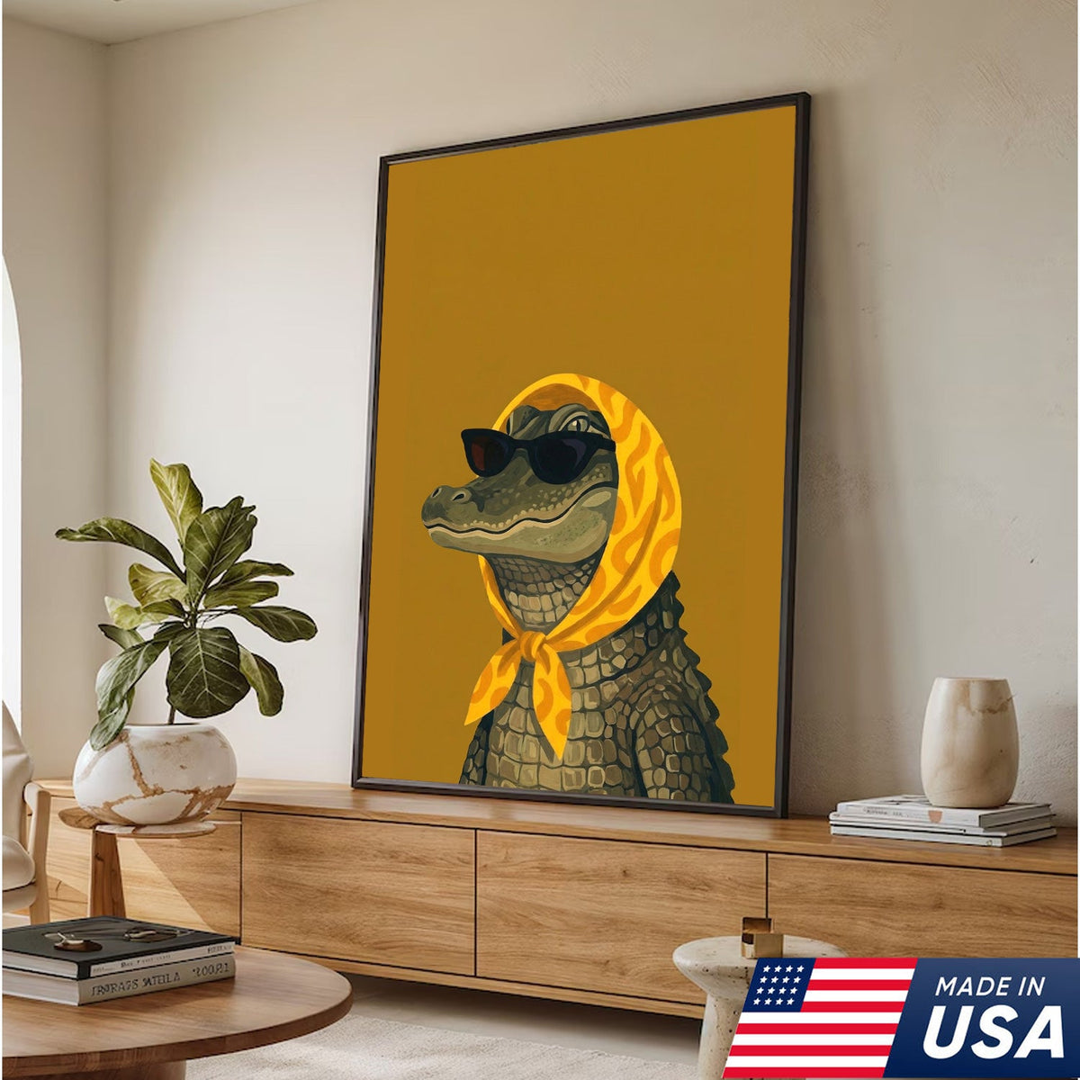 Funny Alligator Wall Art, Cool Crocodile Canvas, Sunglasses Animal Art
