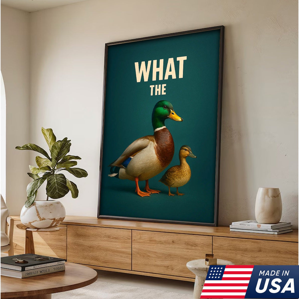 Hilarious Duck Wall Art – Quirky Mallard Canvas Print – Unique Rustic Lodge Bathroom Decor