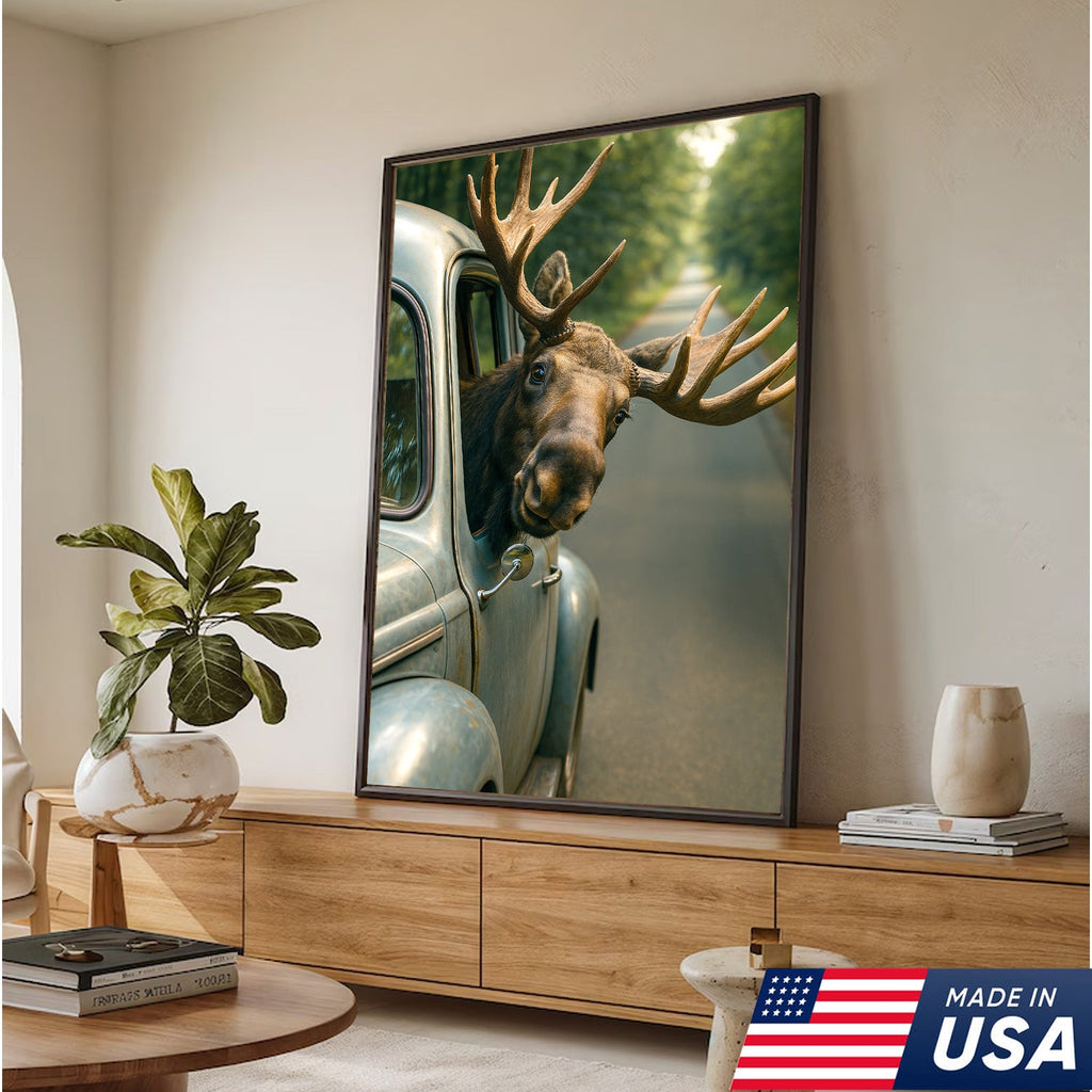 Funny Moose Canvas – Hilarious Wildlife Wall Art Gift for Hunters, Cabin or Lodge Decor