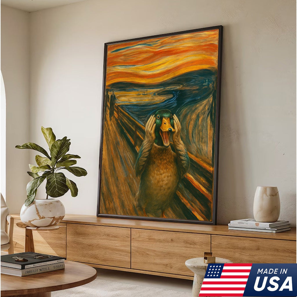 Funny Duck Scream Canvas Wall Art, Parody Edvard Munch Painting Print