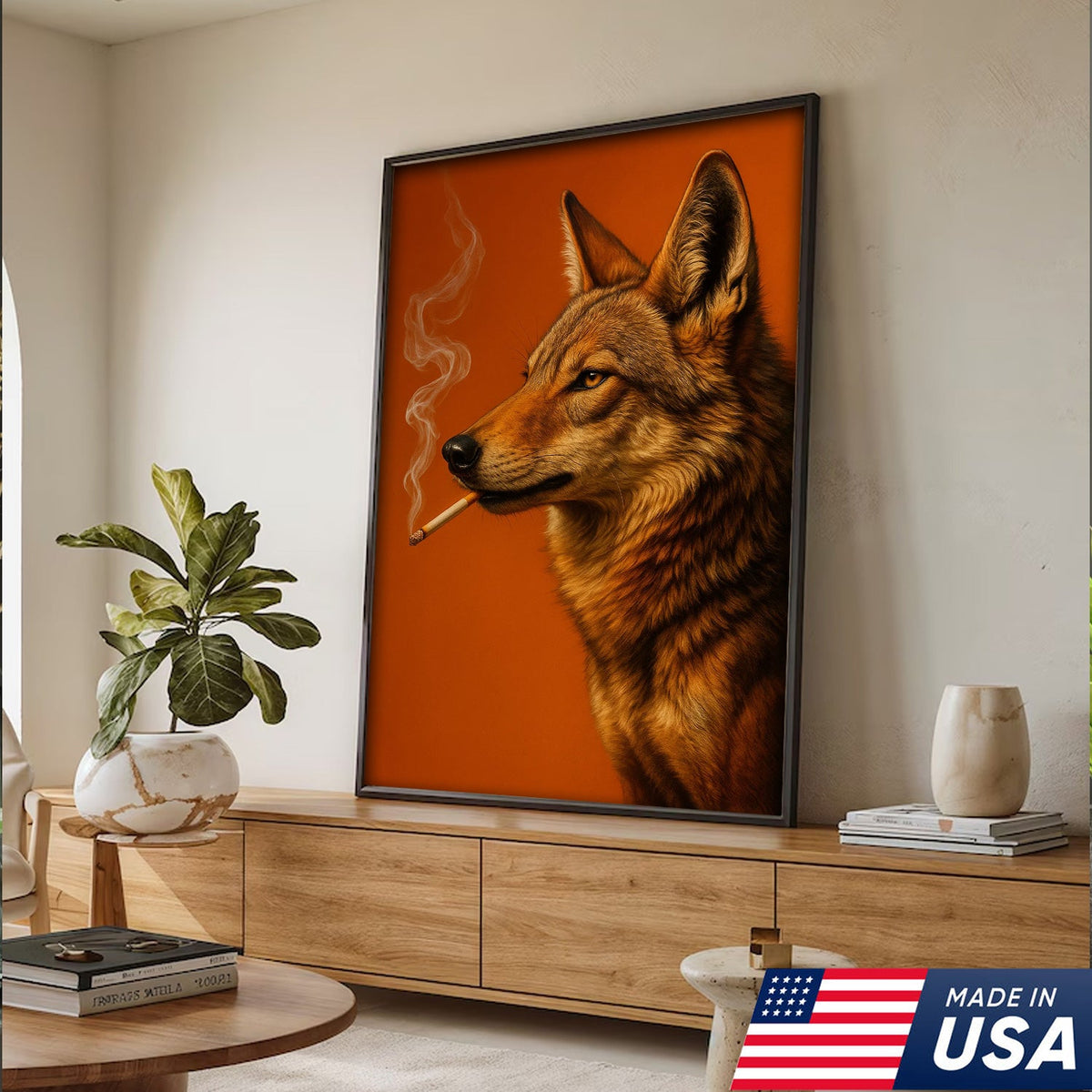 Coyote Canvas Wall Art – Rustic Wildlife Decor – Hunting Cabin Artwork – Mountain Lodge Wall Hanging
