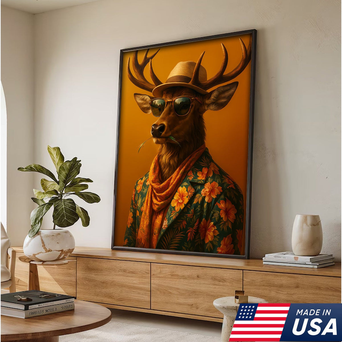 Stylish Deer Canvas – Funny Hunting Wall Art for Cabin & Man Cave, Cool Gift for Hunters