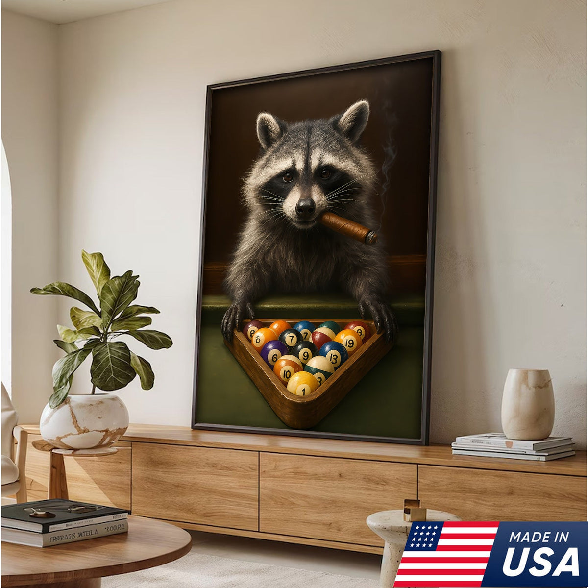 Funny Raccoon Pool Player Canvas – Perfect Gift for Billiards Lovers & Outdoors Men