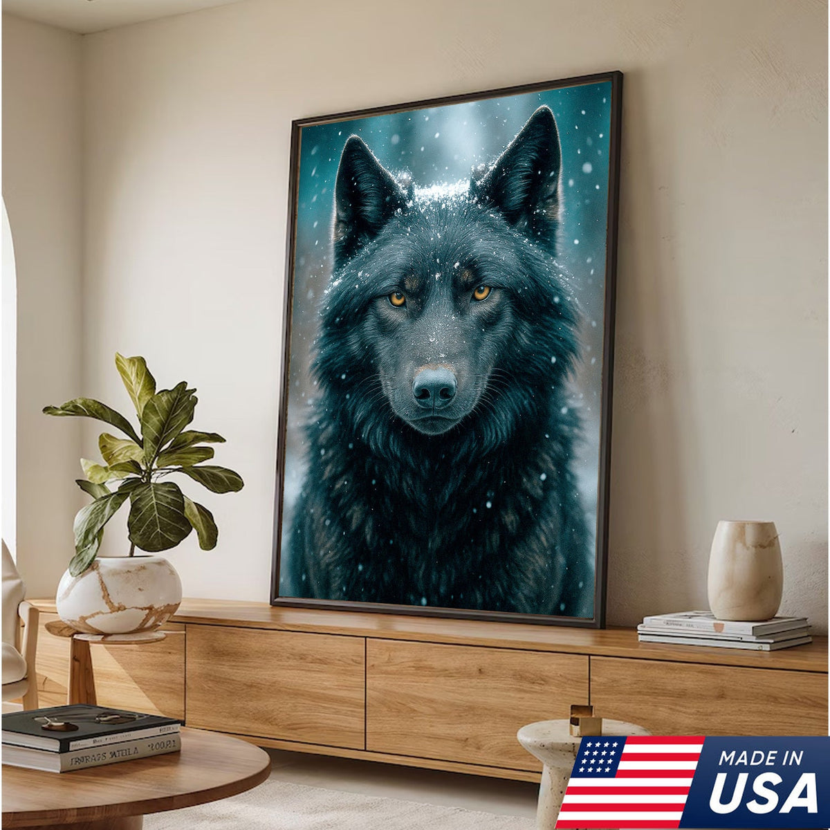 Black Wolf Canvas Wall Art – Rustic Cabin Décor for Hunters, Lodge & Man Cave