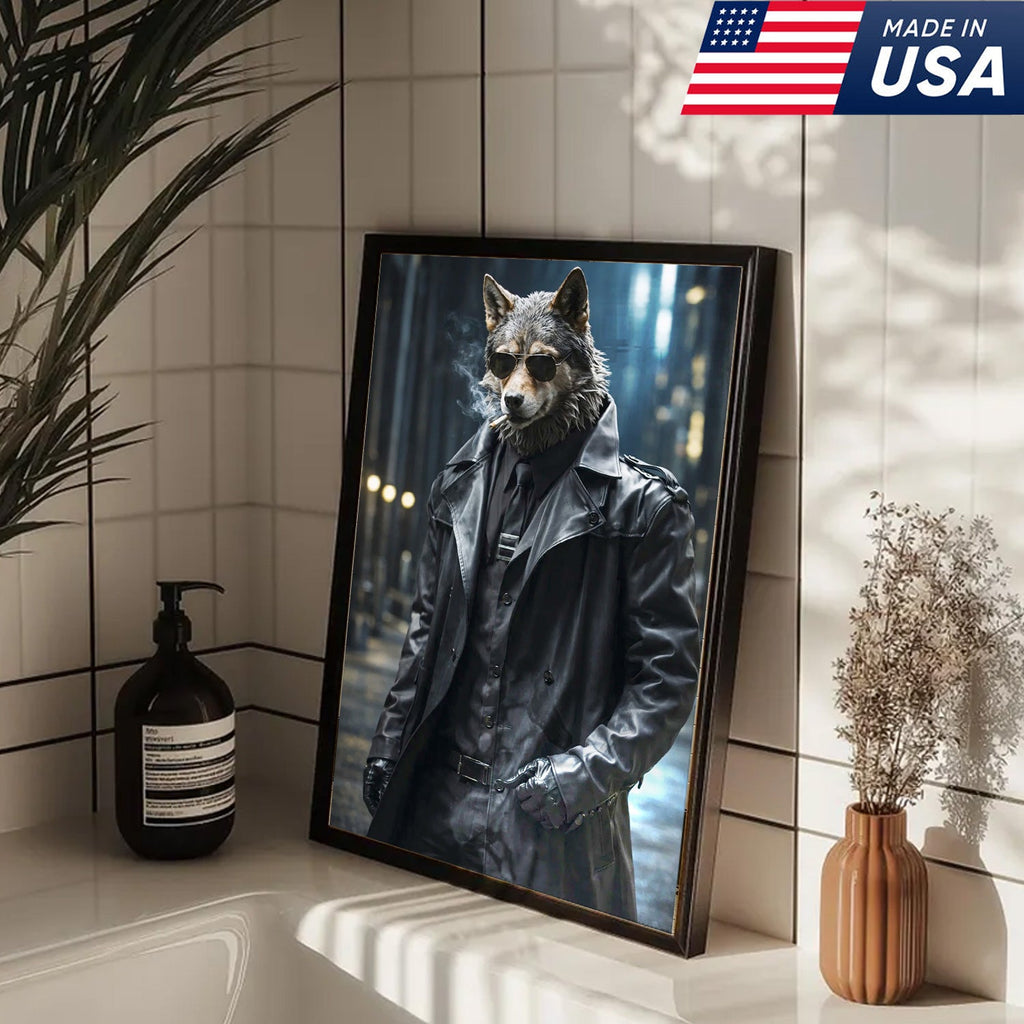 Noir Wolf Detective Canvas Wall Art, Cool in Leather Coat product image 8