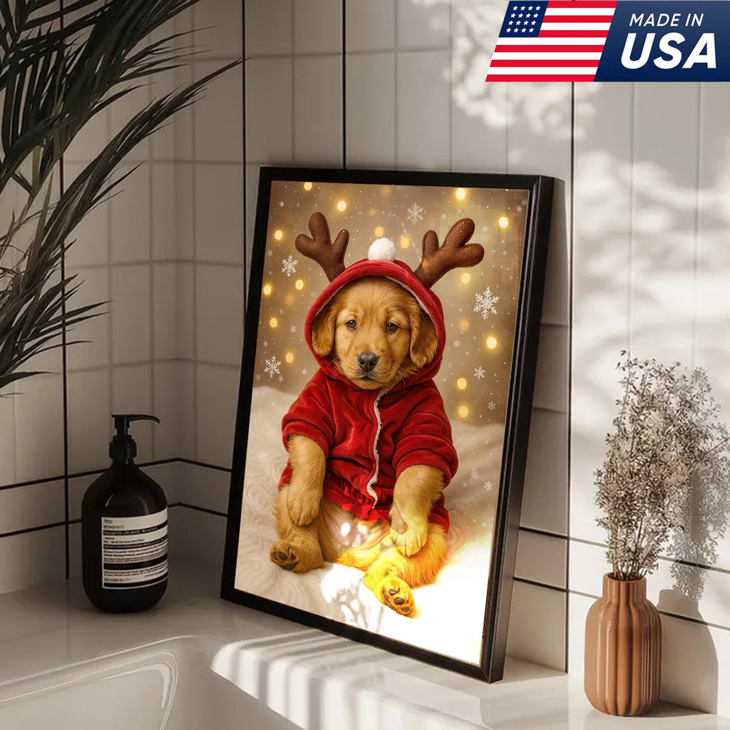 Christmas Puppy Reindeer Canvas Wall Art, Cute Golden product image 11
