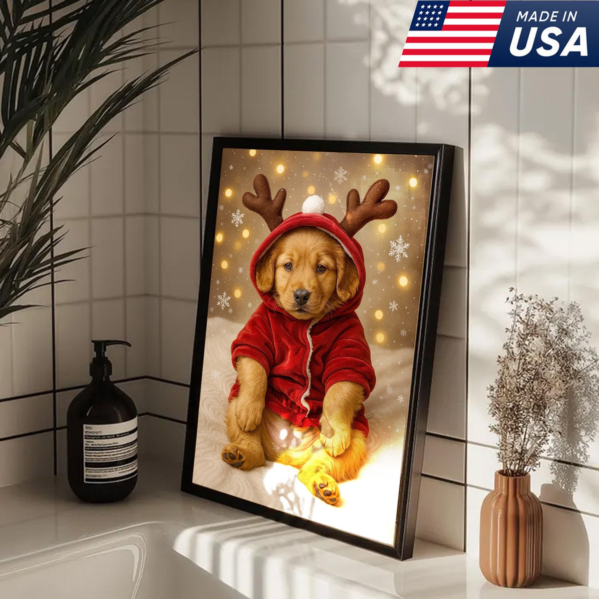 Christmas Puppy Reindeer Canvas Wall Art, Cute Golden product image 11