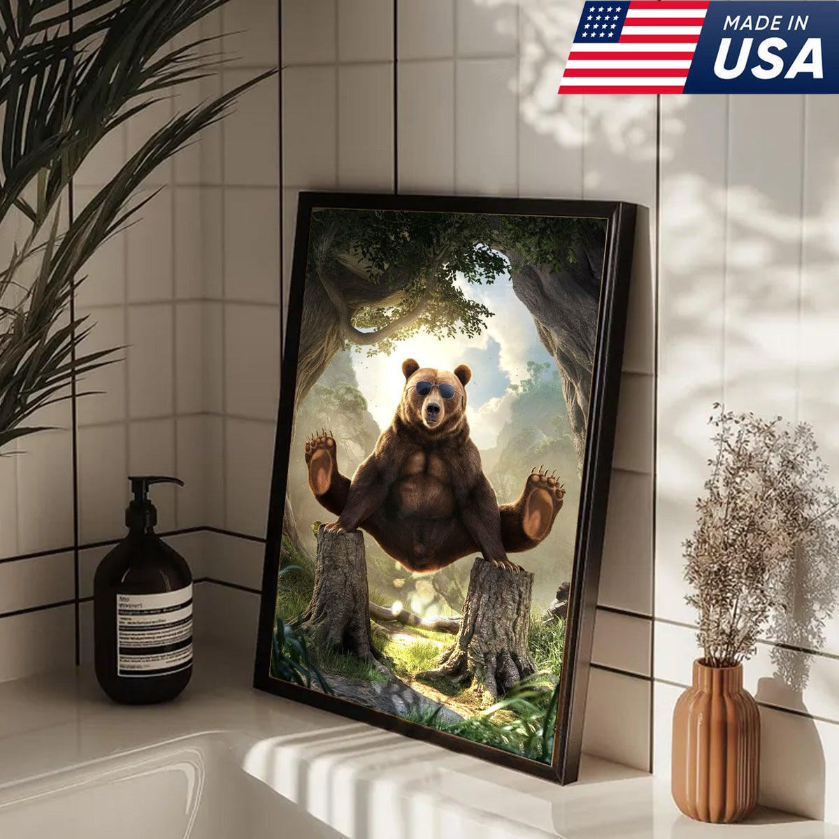 Funny Bear Canvas, Cool Animal Wall Art, Sunglasses Bear Decor
