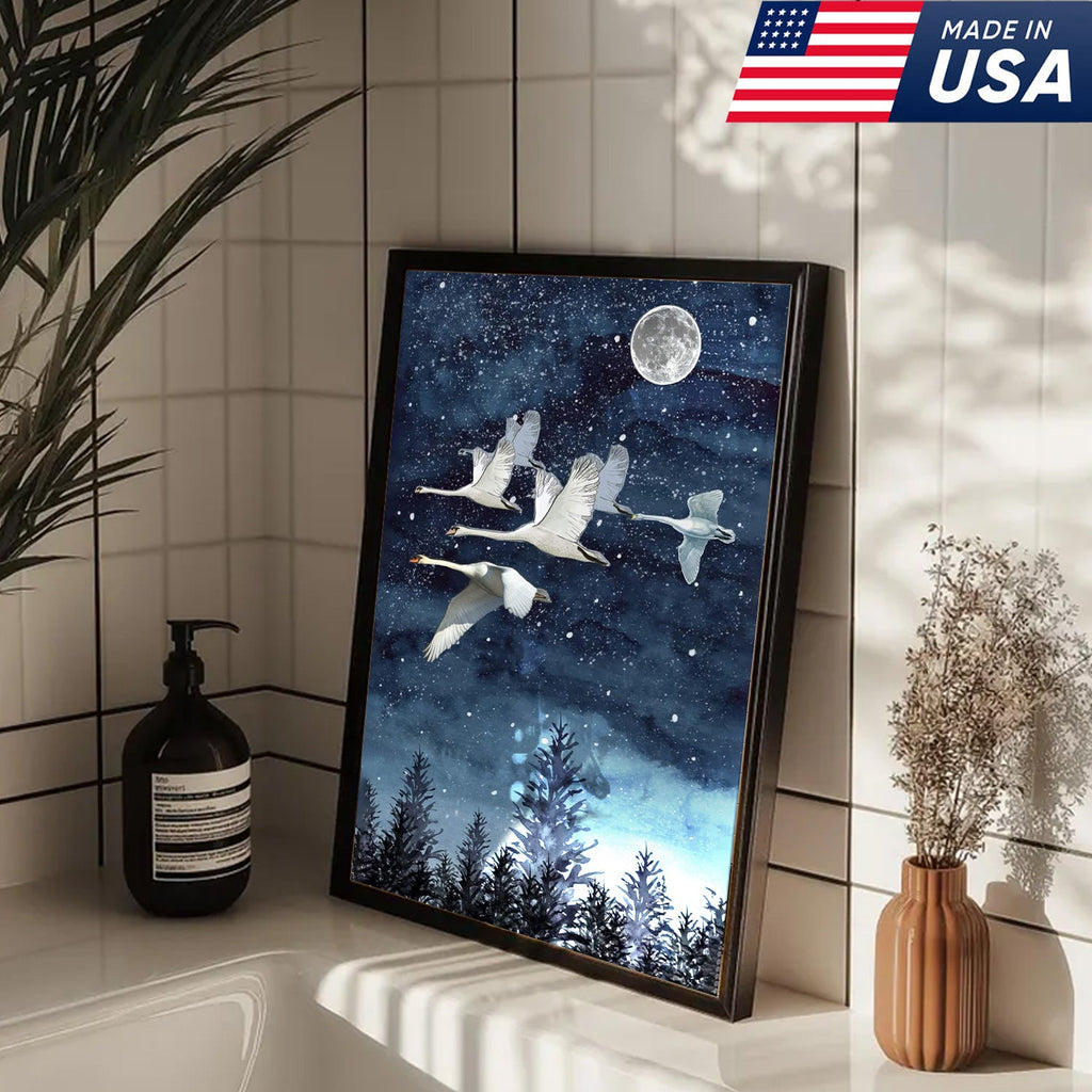 Moonlit Swan Flight Canvas