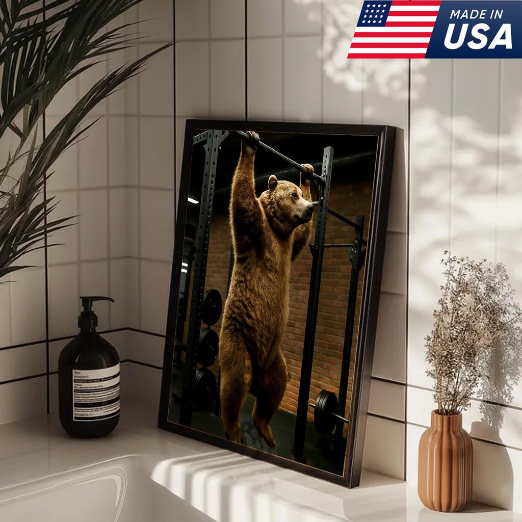 Gym Bear Canvas Wall Art, Funny Workout Animal Art, Fitness Motivation Decor