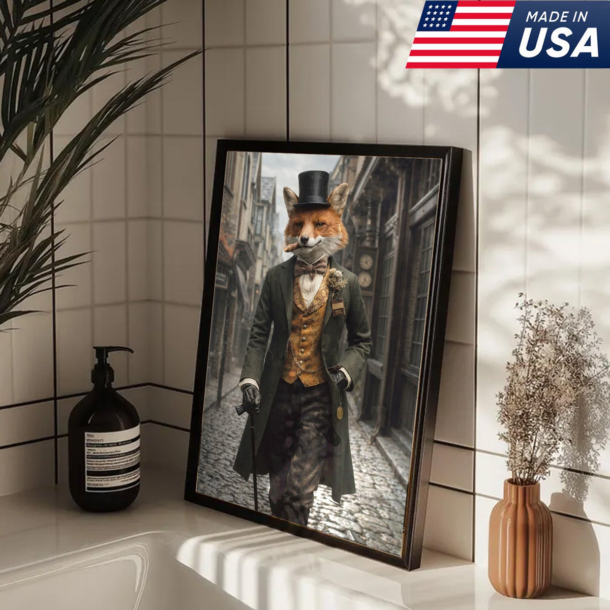 Victorian Gentleman Fox Canvas Wall Art, Elegant Anthropomorphic Fox Illustration
