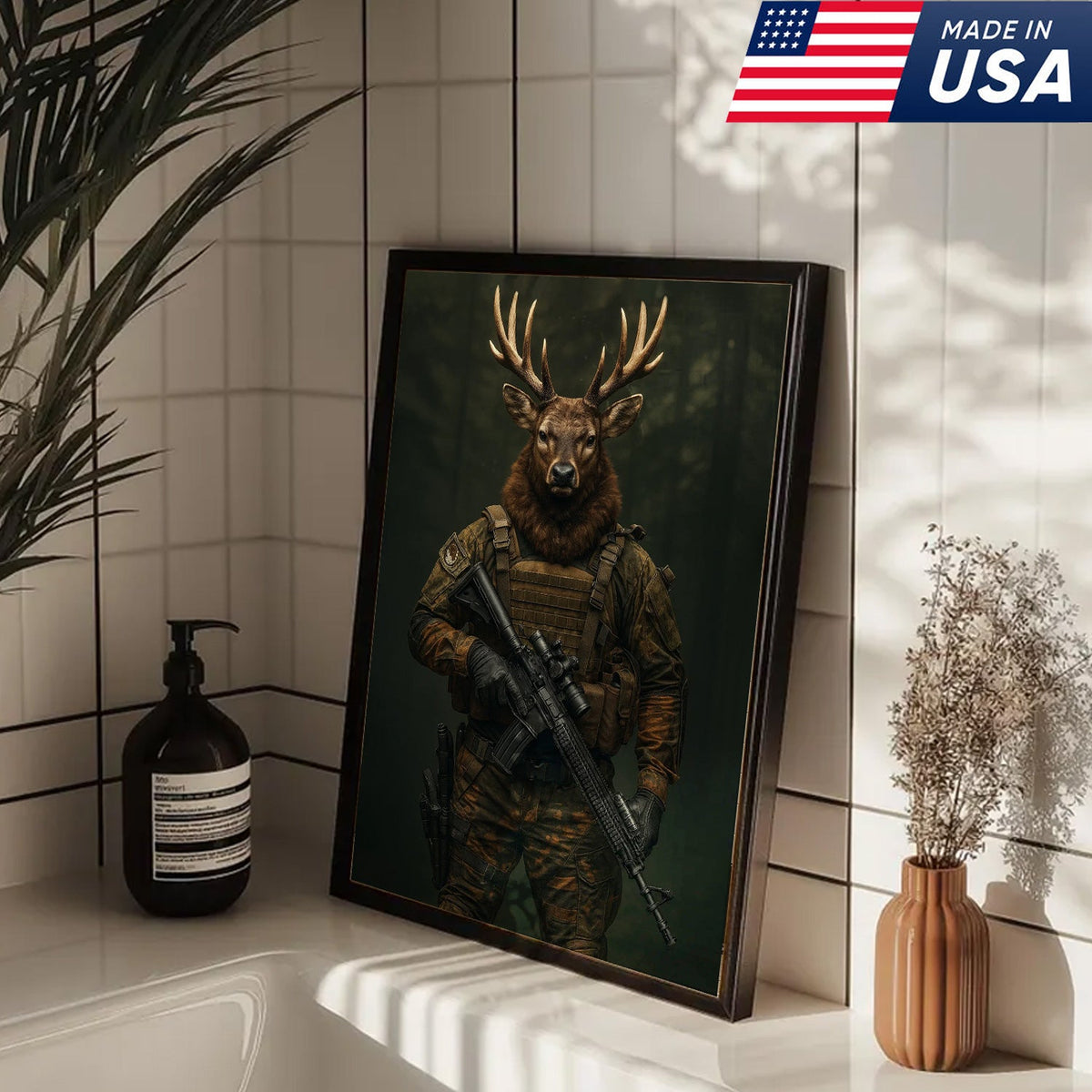 Tactical Deer Canvas Art – Elite Antlered Warrior in Combat Gear