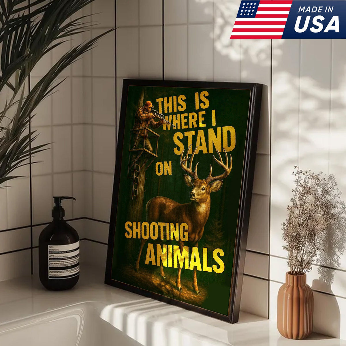 Deer Hunting Canvas Wall Art – Hunter in Tree Stand with Quote “This Is Where I Stand”