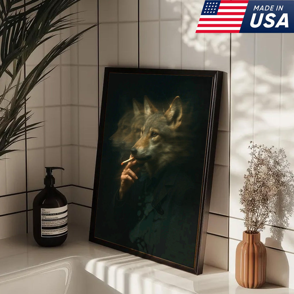 Mystical Wolf Coyote Canvas Wall Art - Mysterious Animal Portrait with Surreal Motion Effect