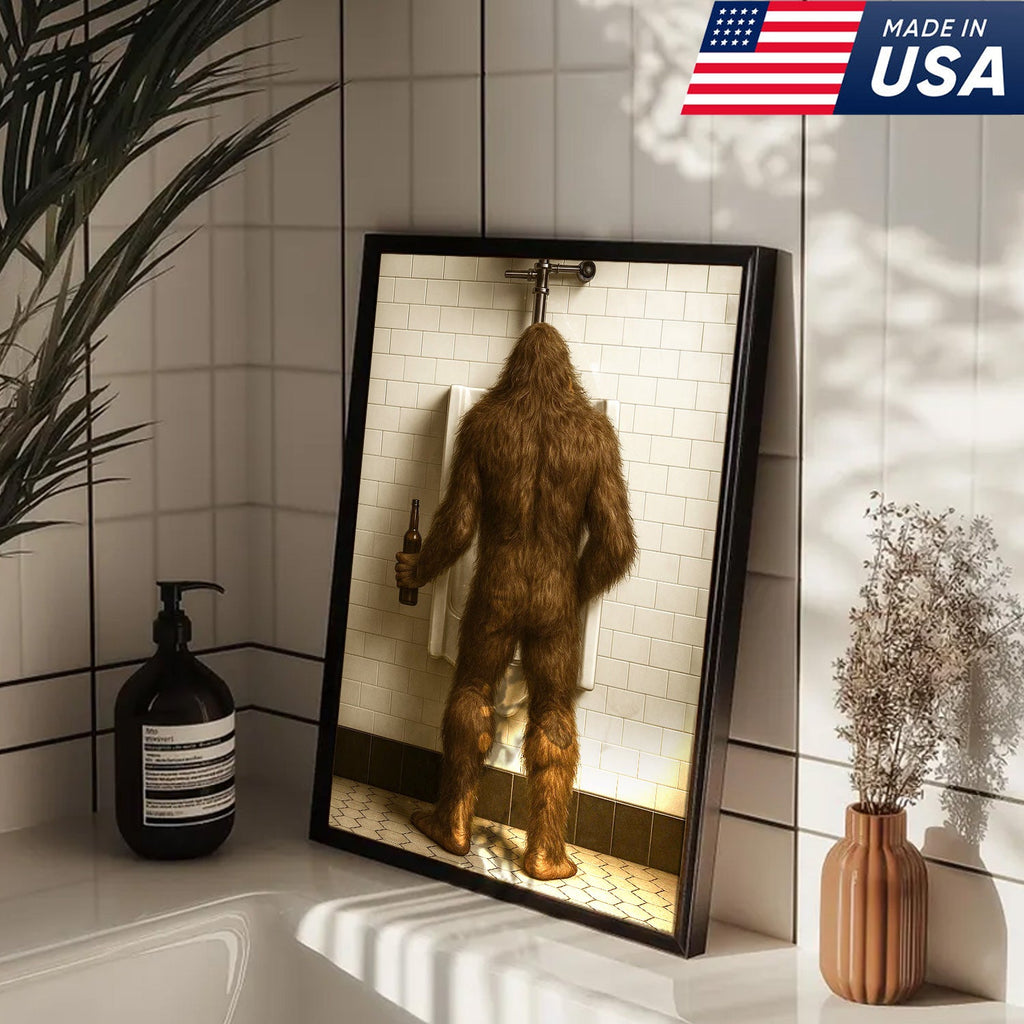 Bigfoot Funny Canvas Wall Art – Hilarious Bathroom Humor Decor – Rustic Cabin Gag Gift