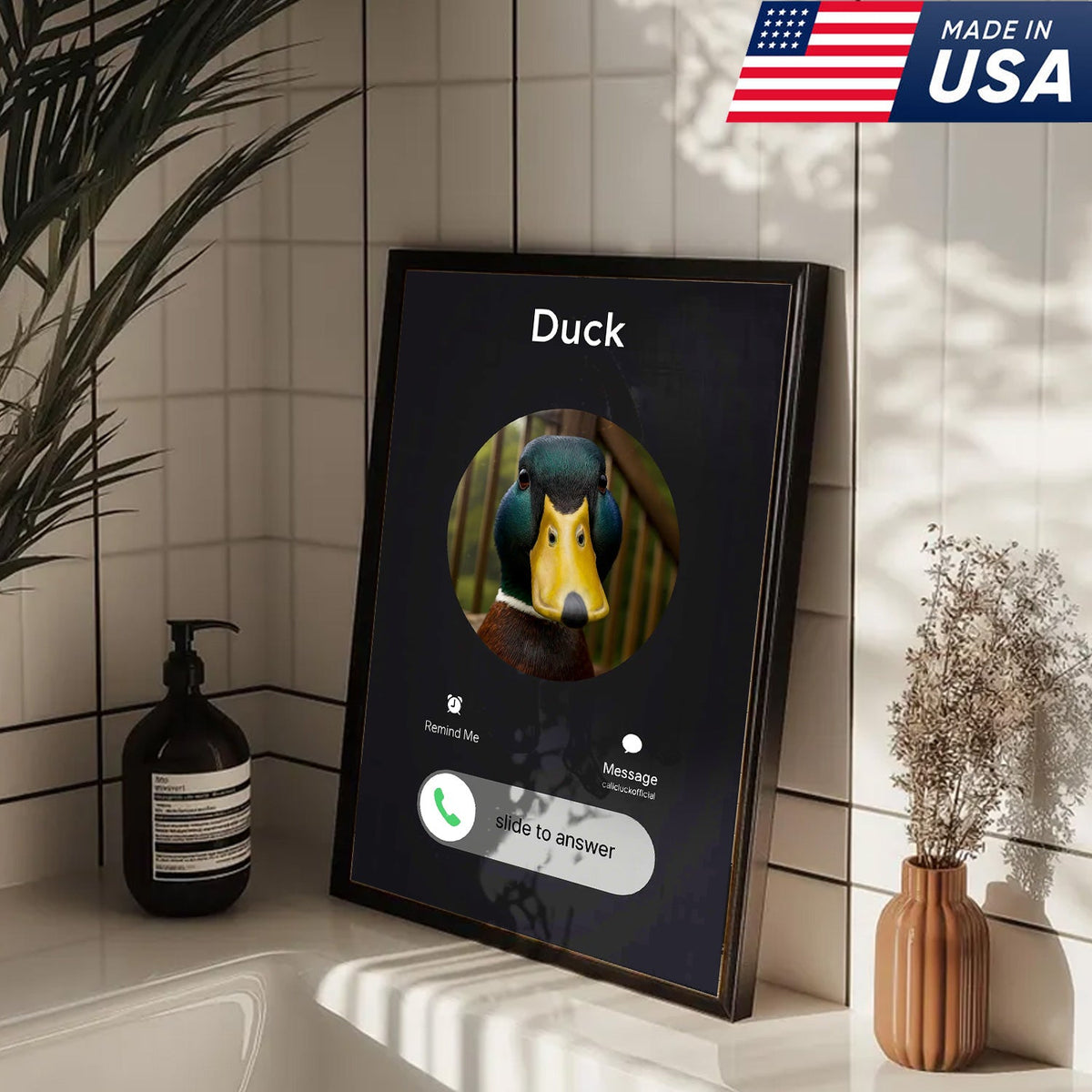Funny Duck Calling Canvas – Hilarious “Incoming Call from Duck” Wall Art for Farmhouse