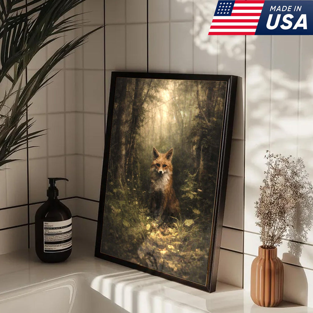 Enchanted Forest Fox Canvas Wall Art, Mystical Woodland Animal Portrait