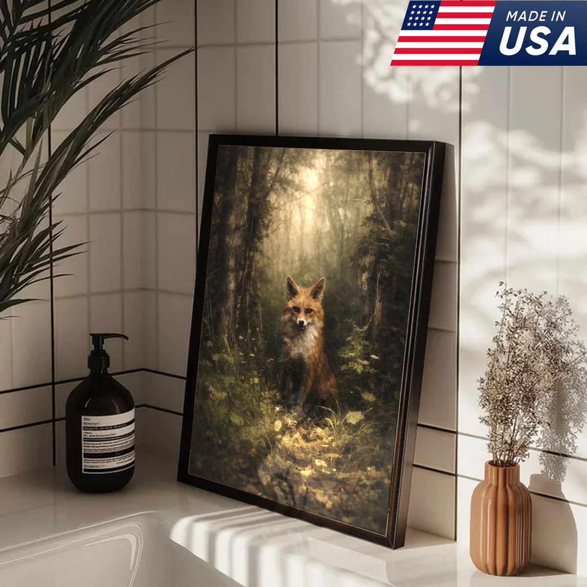 Enchanted Forest Fox Canvas Wall Art, Mystical Woodland Animal Portrait