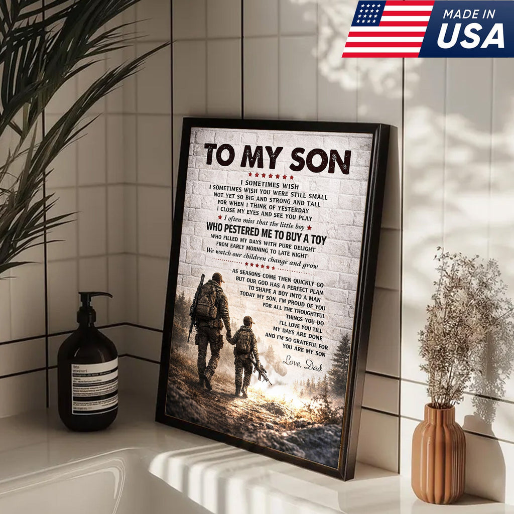 Personalized To My Son Canvas Print Dad to Son Gift Hunting Military Wall Art Decor