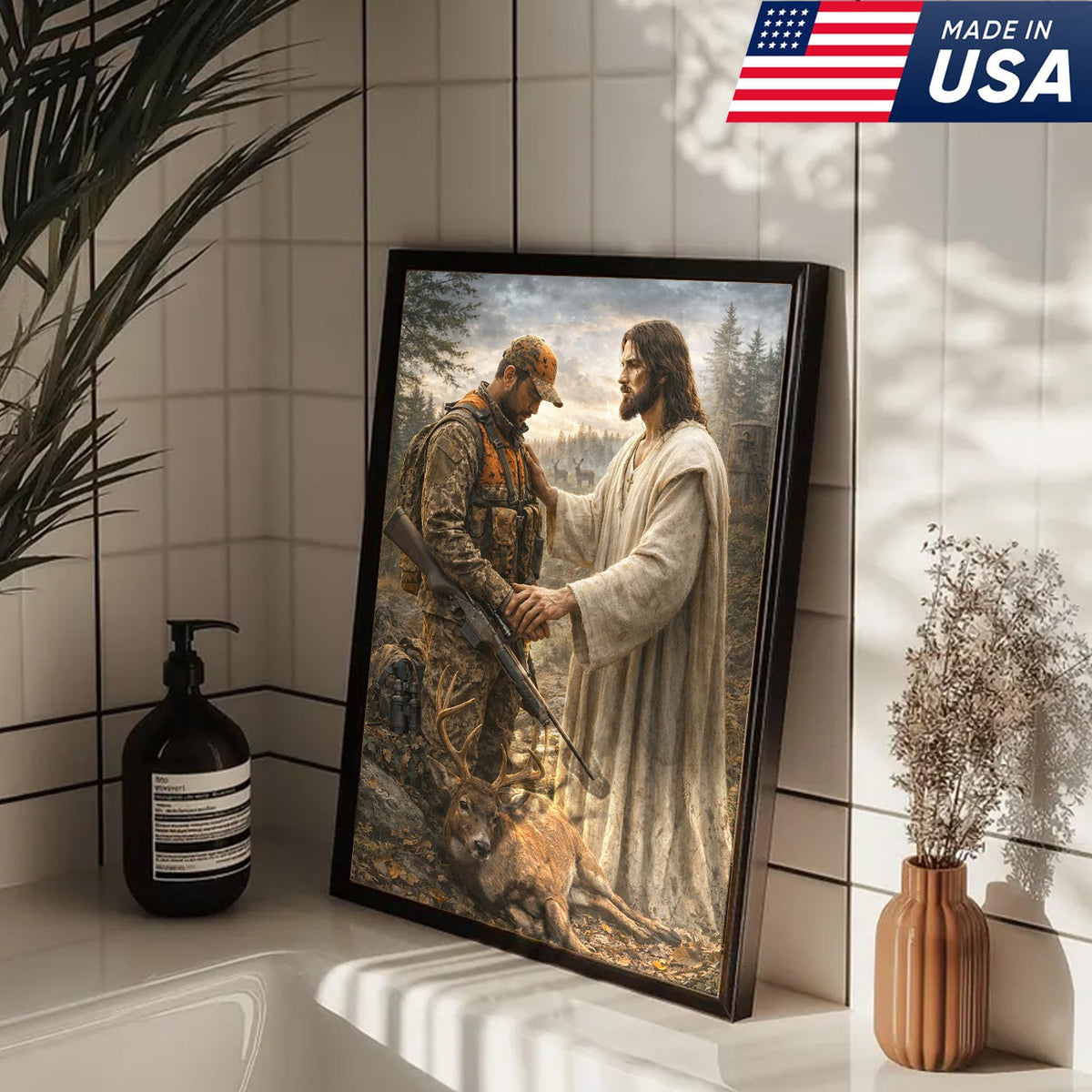 Jesus Hunting Canvas, Christian Hunter Wall Art, Faith Deer Decor