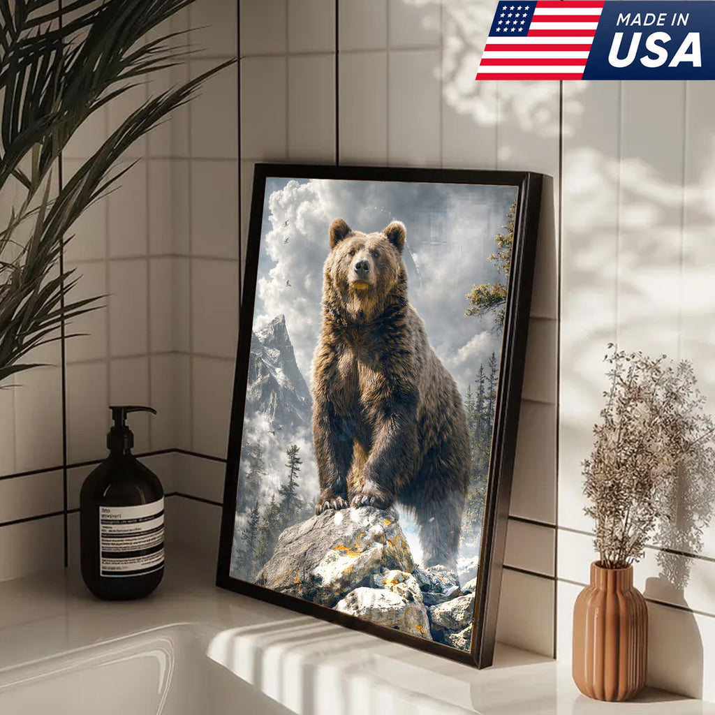 Majestic Bear Canvas Wall Art – Mountain Wilderness Animal Decor for Rustic Home