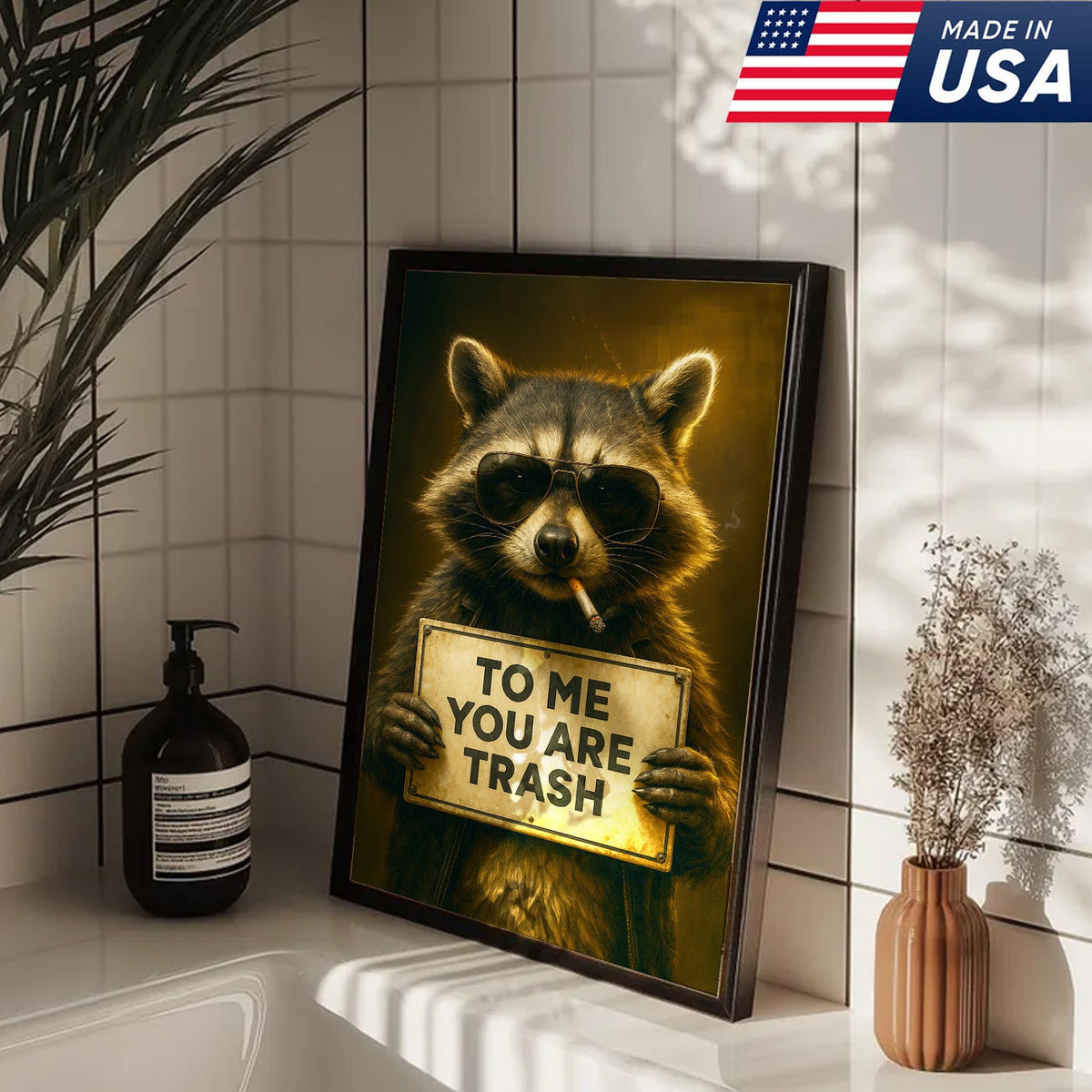 Raccoon Trash Talk Wall Art Canvas – “To Me You Are Trash” Funny Wall Art