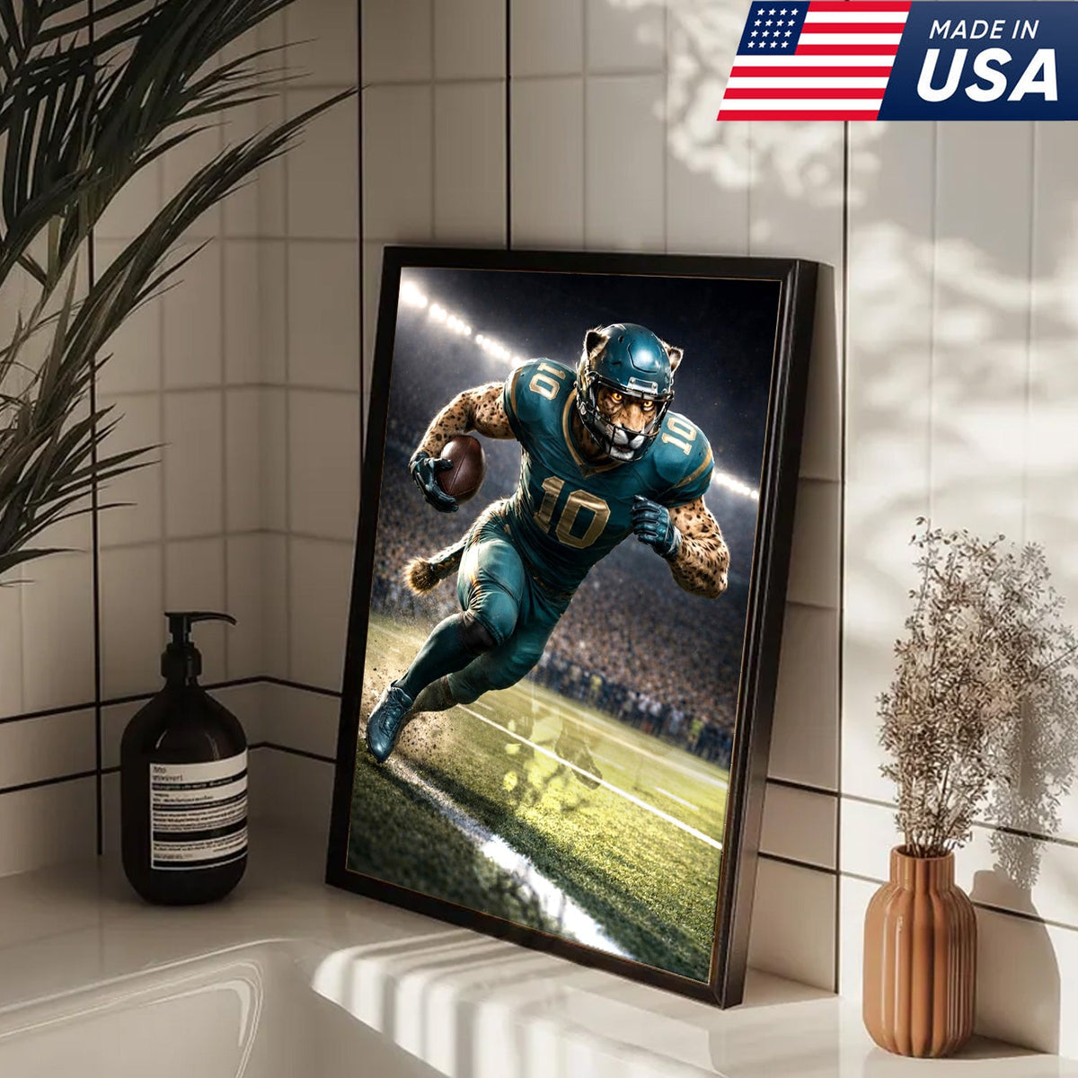 Fierce Cheetah Football Canvas Wall Art – Speed Hunter Athlete Stadium Action Print