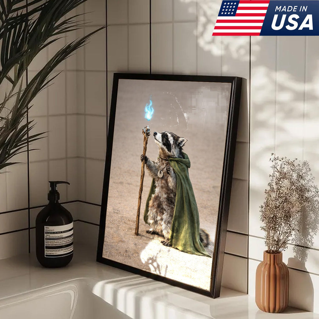Wizard Raccoon Wall Art Canvas Print, Fantasy Animal Magic Illustration