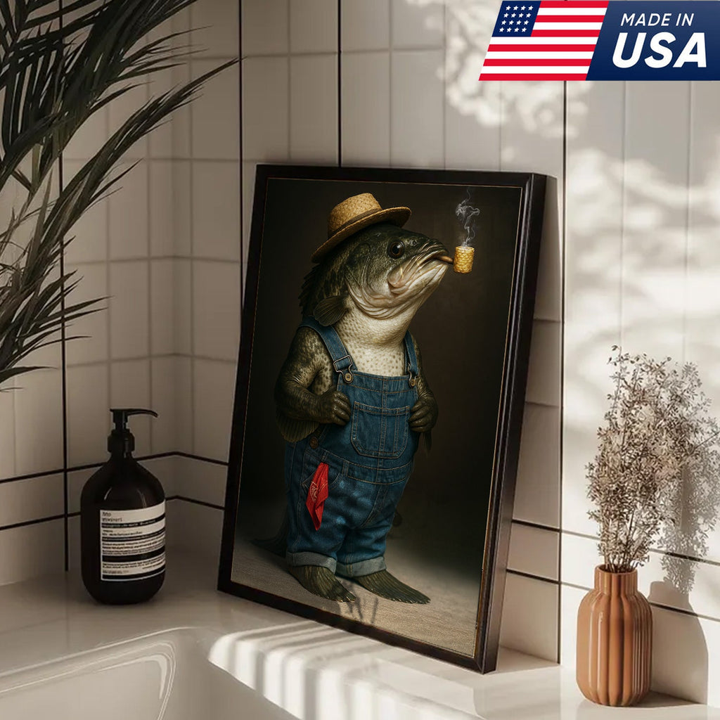 Funny Fisherman Bass Canvas, Rustic Fishing Wall Art, Humorous Country Fish Lover Decor