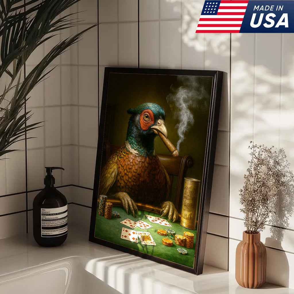 The Poker Pheansant Wall Art Canvas – Funny Smoking Pheasant Wall Art for Men