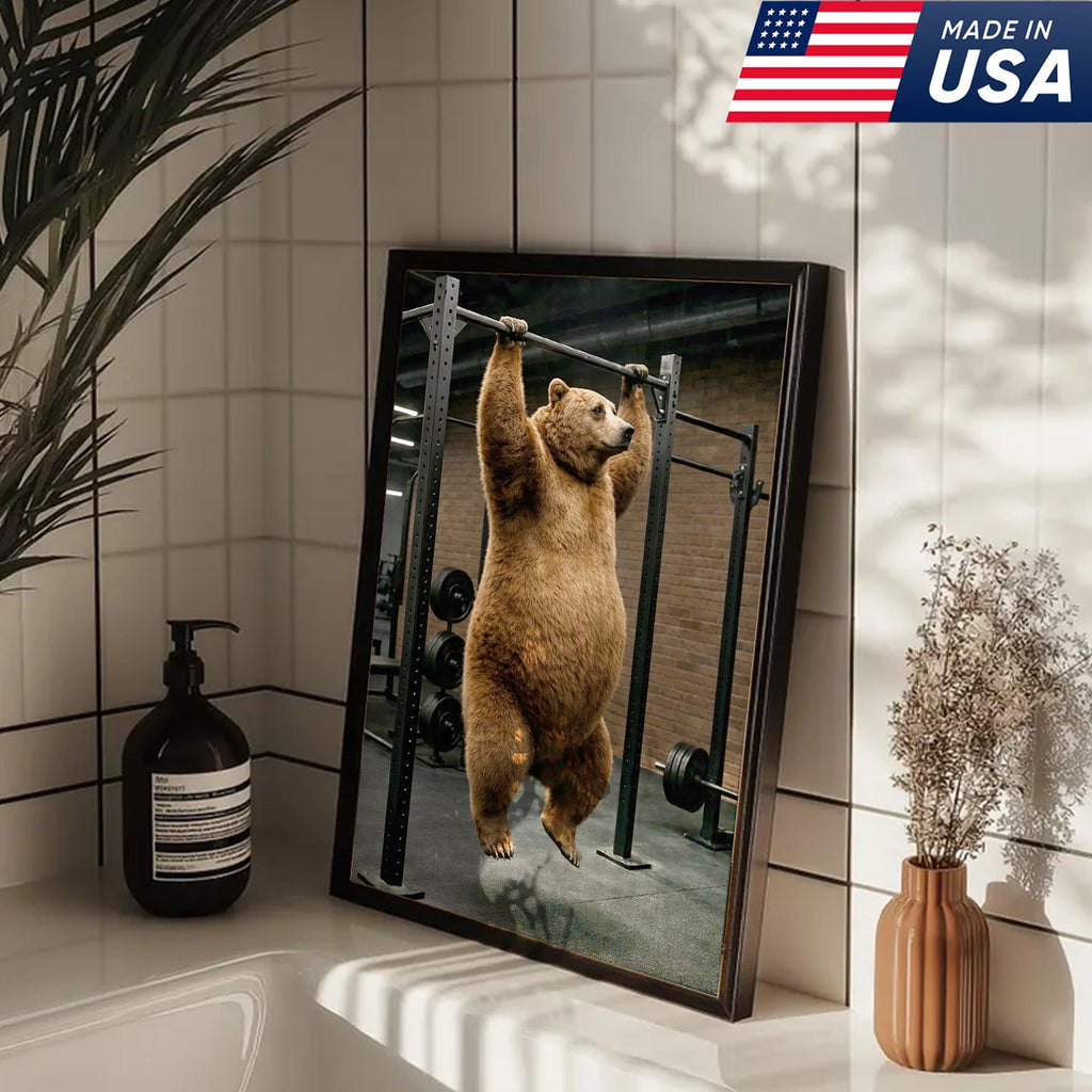 Strong Bear Gym Canvas Wall Art – Realistic Animal Workout Print