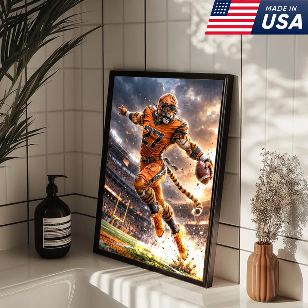 Tiger Football Athlete Canvas Wall Art – Action Stadium Sports Print