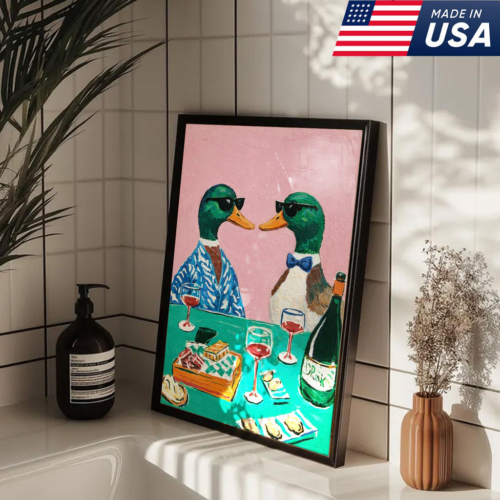 Funny Duck Canvas Wall Art – Classy Ducks Drinking Wine Painting