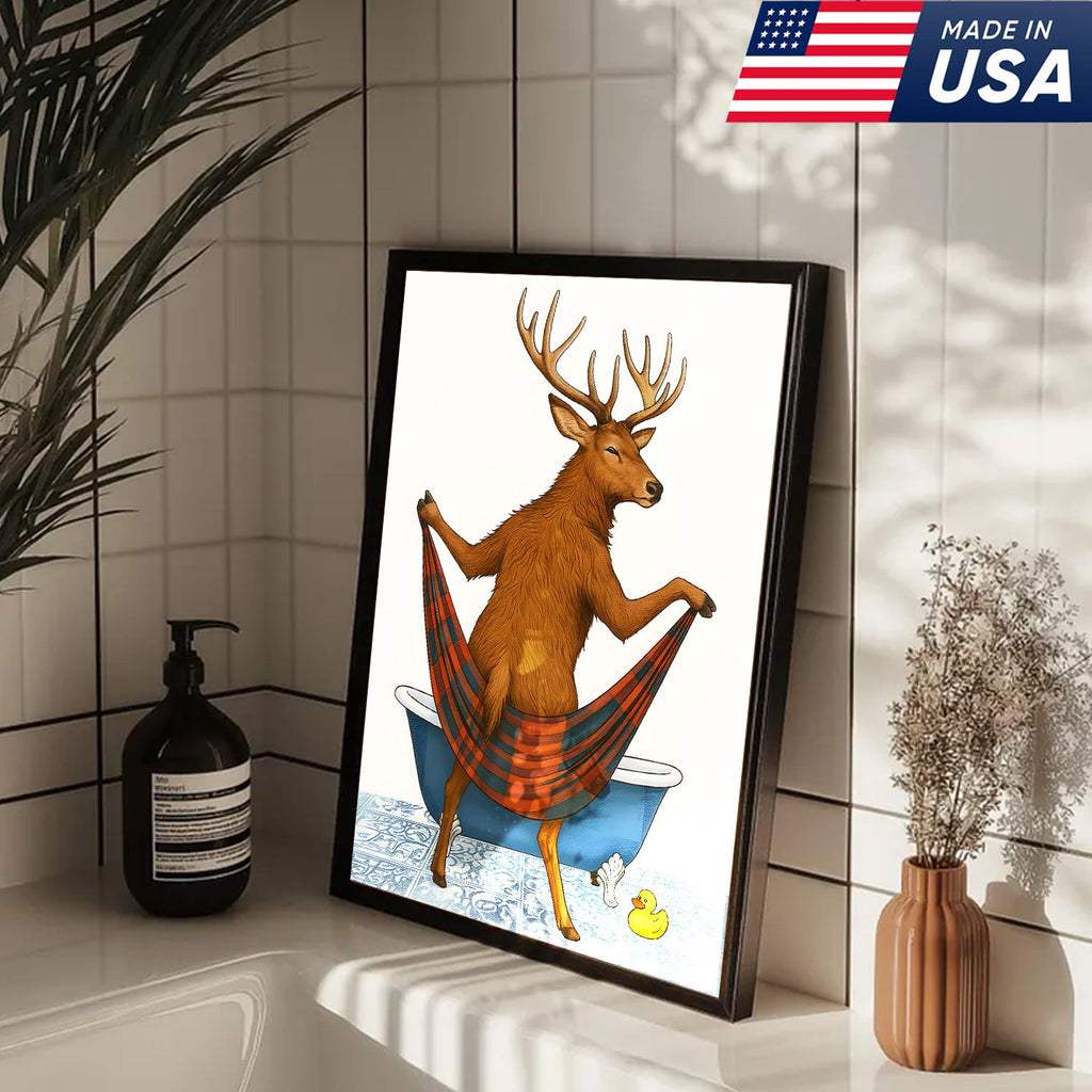 Funny Deer Bathroom Canvas Art – Unique Gift for Hunters, Rustic Cabin & Wildlife Lovers
