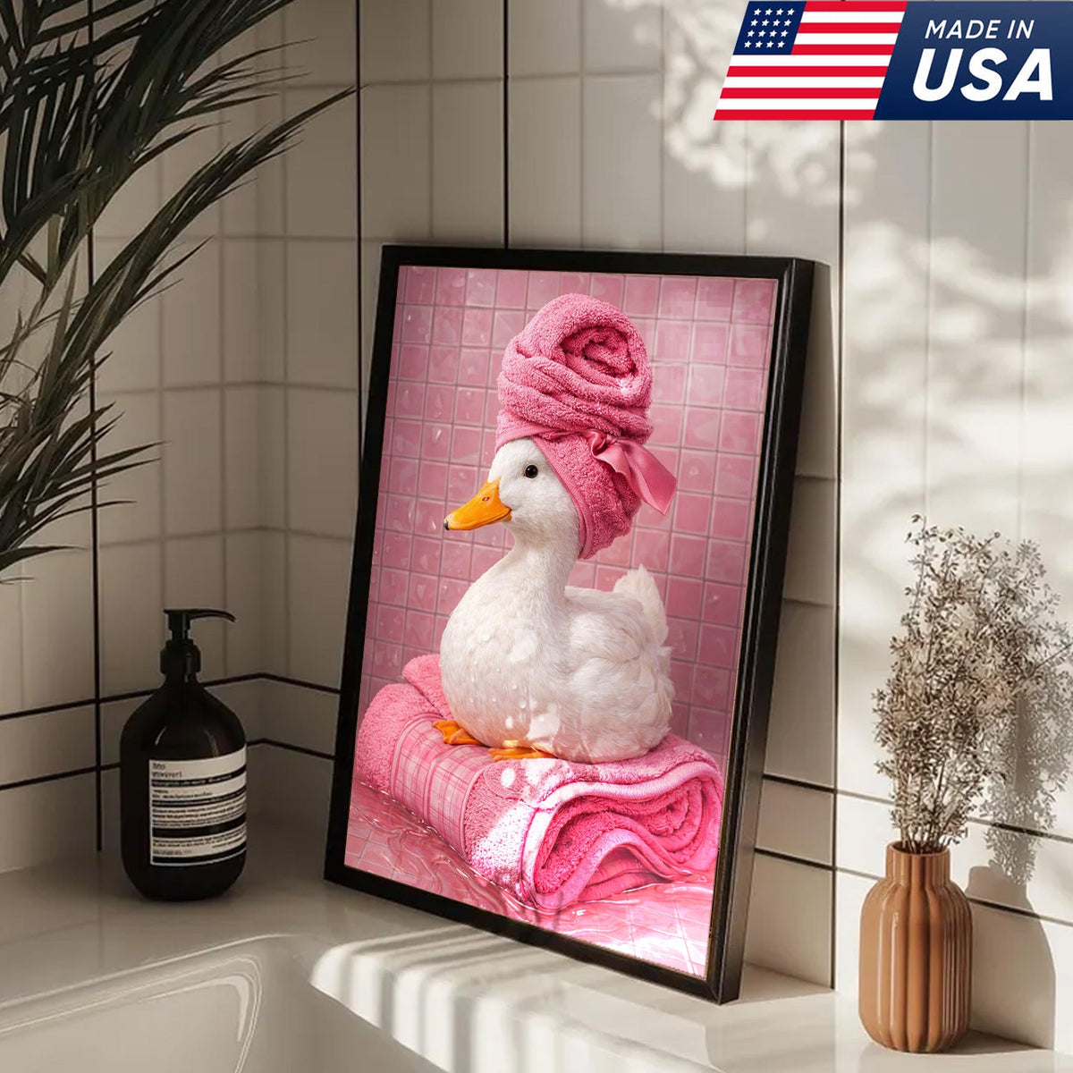 Funny Duck Bathroom Canvas Wall Art – Duck Spa Painting With Towel