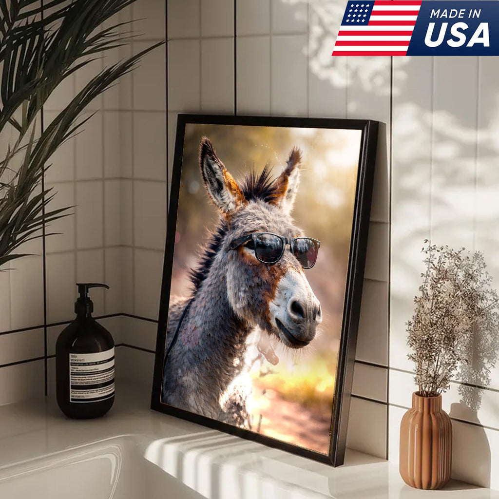 Funny Donkey With Sunglasses Canvas Wall Art – Farm Animal Funny Farmhouse Decor