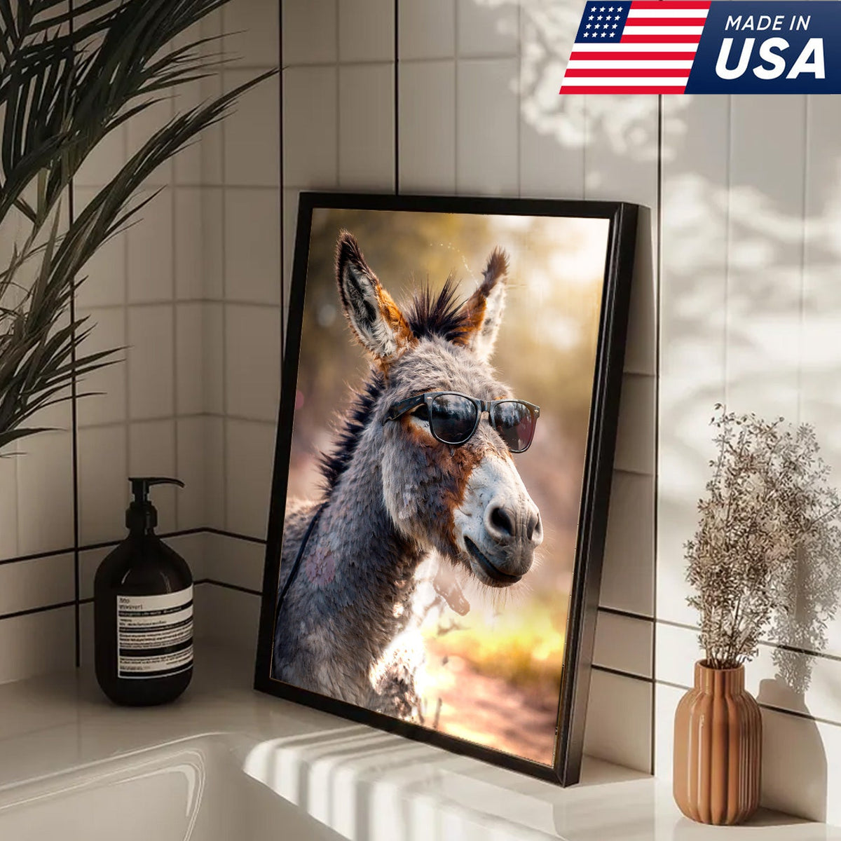Funny Donkey With Sunglasses Canvas Wall Art – Farm Animal Funny Farmhouse Decor