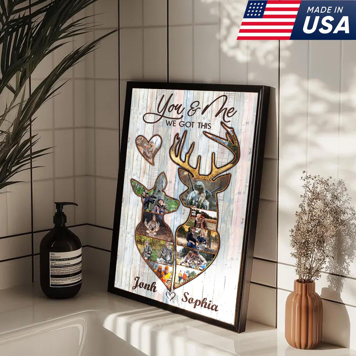 Personalized Deer Couple Hunting Photo Collage Wall Art Canvas - Custom Hunter Gift for Couples