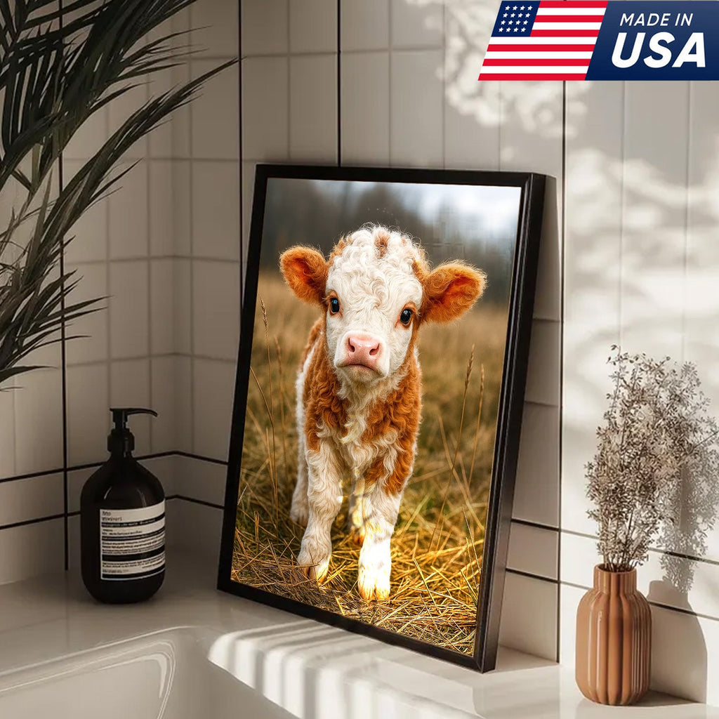 Cute Highland Cow Calf Canvas Art – Adorable Baby Cow Portrait