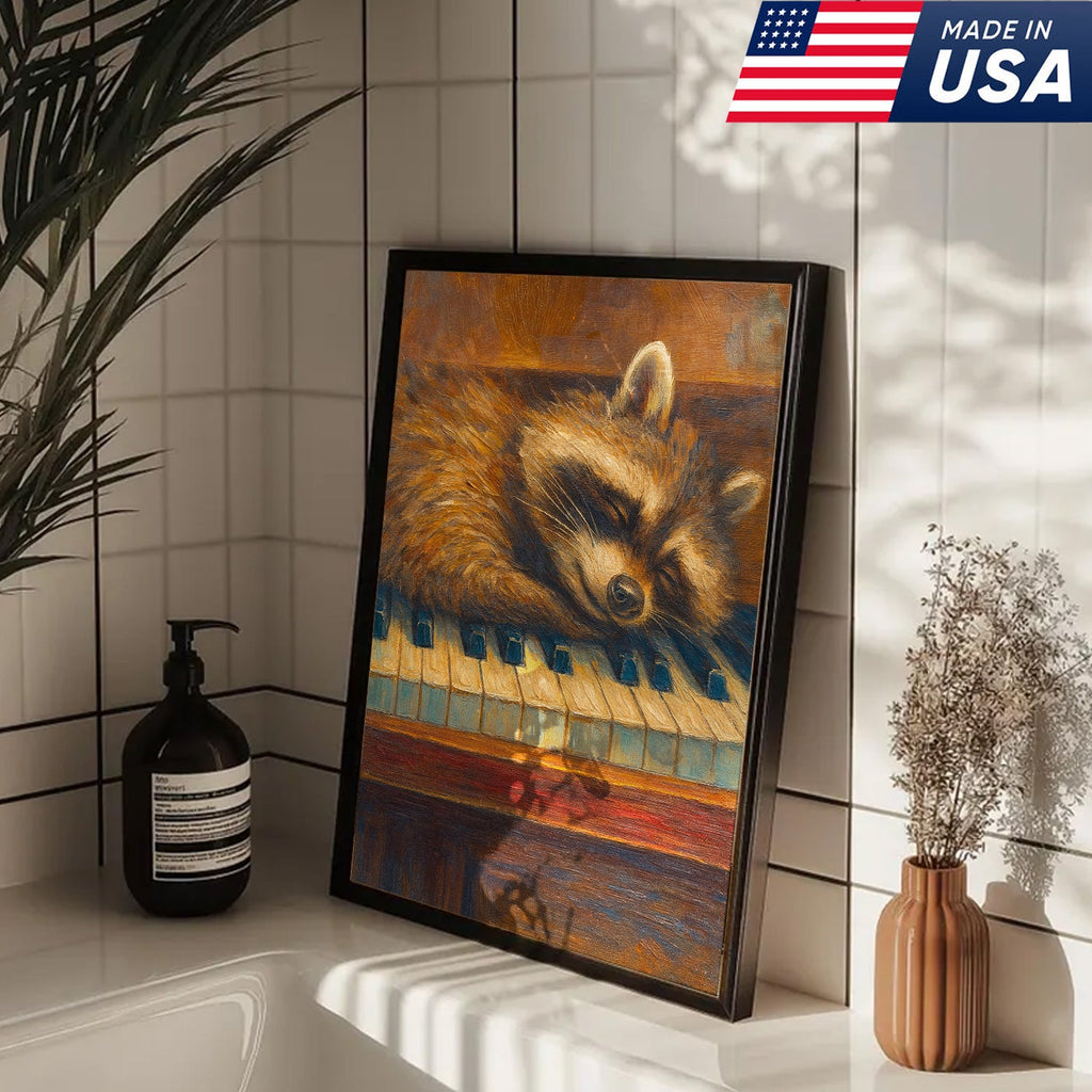 Sleeping Raccoon Wall Art Canvas - Cozy Animal Wall Decor, Cute Raccoon Painting