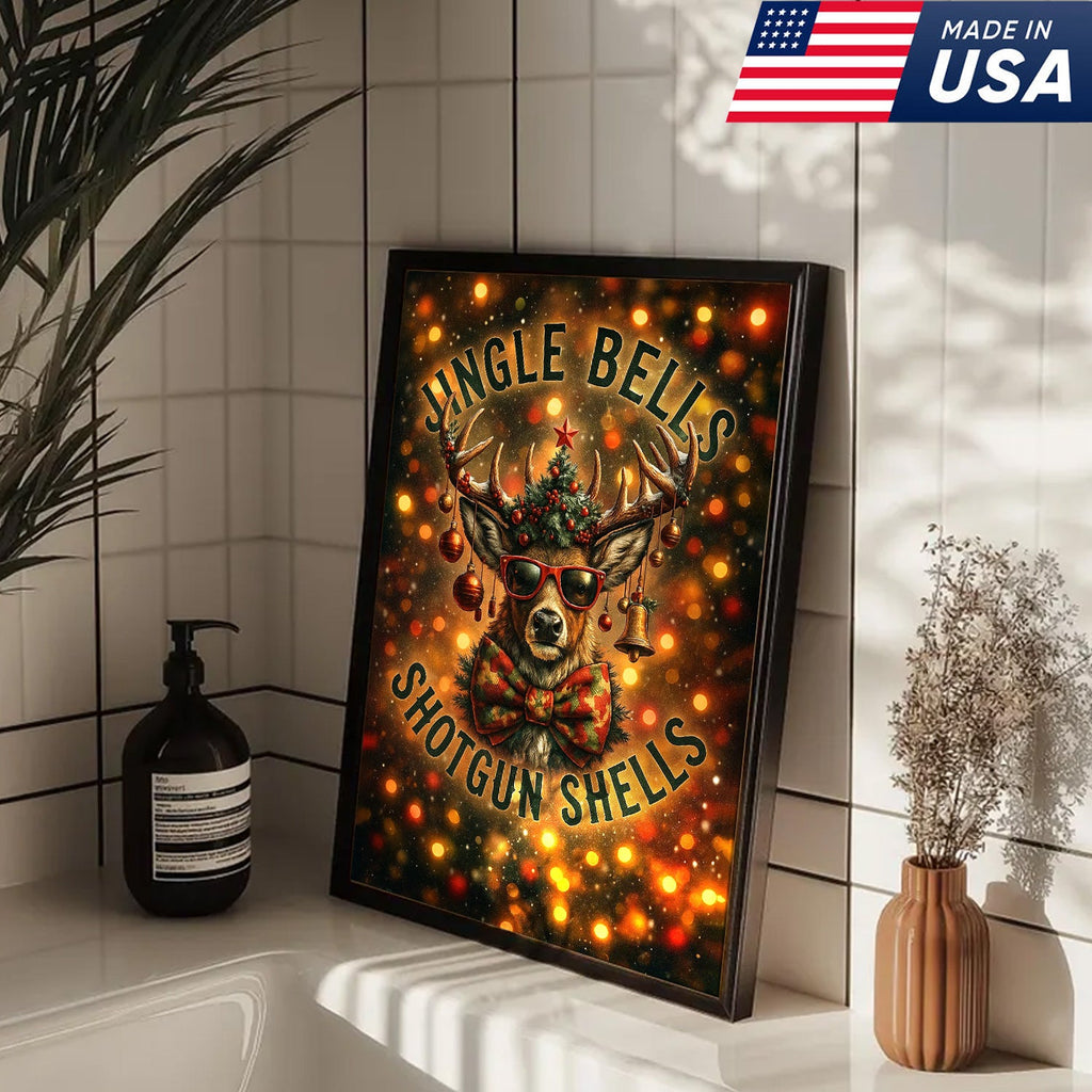 Christmas Deer Canvas Wall Art, Funny Holiday Reindeer Decor, Rustic Lodge Christmas Decoration