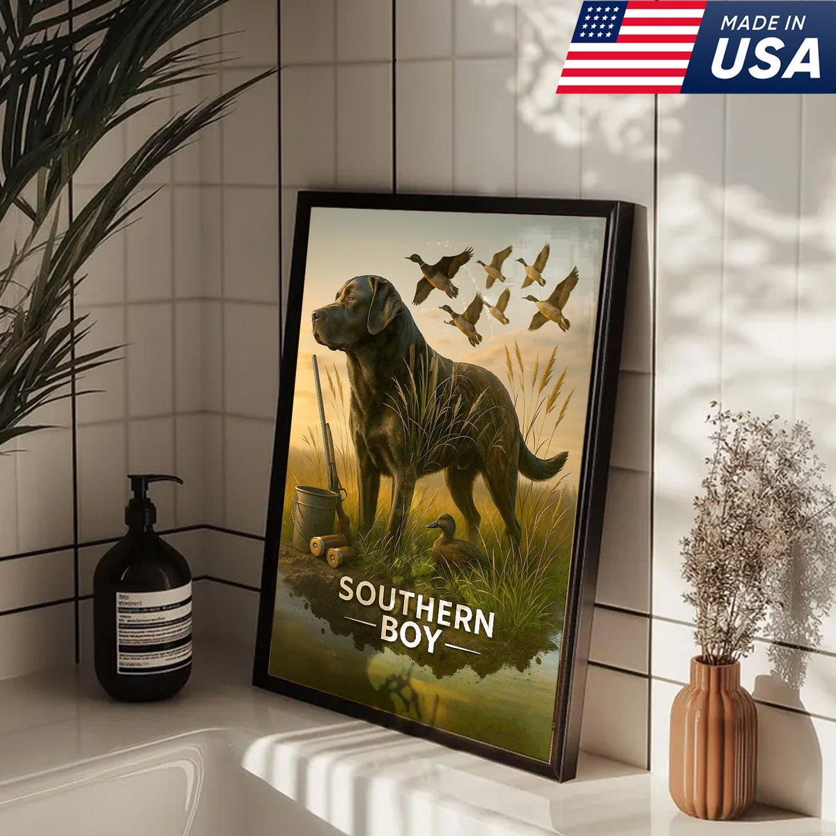 Black Lab Duck Hunting Canvas Wall Art, Labrador Retriever Waterfowl Print