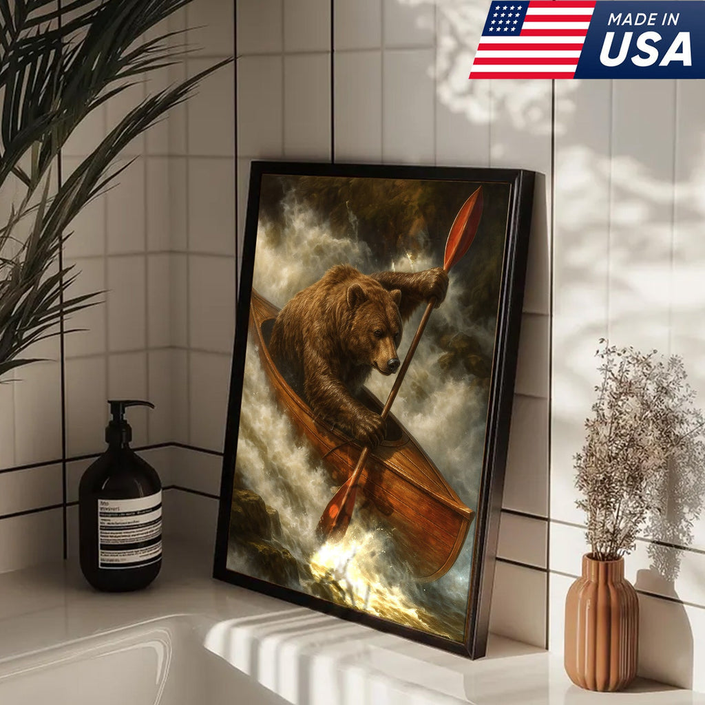 Bear Kayak Adventure Canvas – Epic Wall Art Gift for Outdoor Lovers, Campers & Adventurers