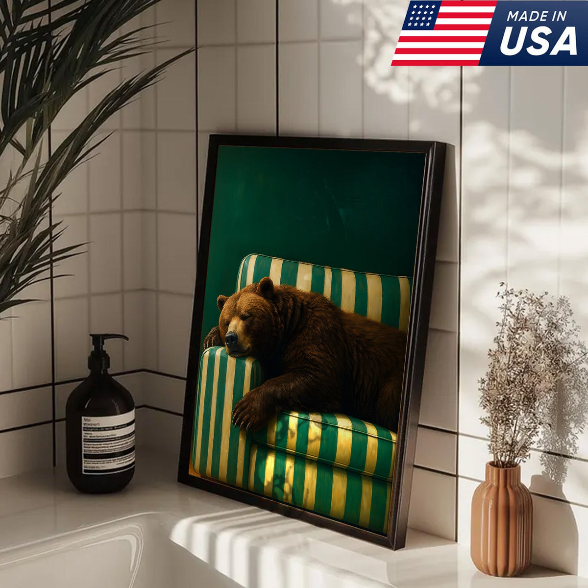 Funny Bear Canvas Wall Art – Rustic Cabin Decor & Perfect Gift for Hunters or Outdoorsmen